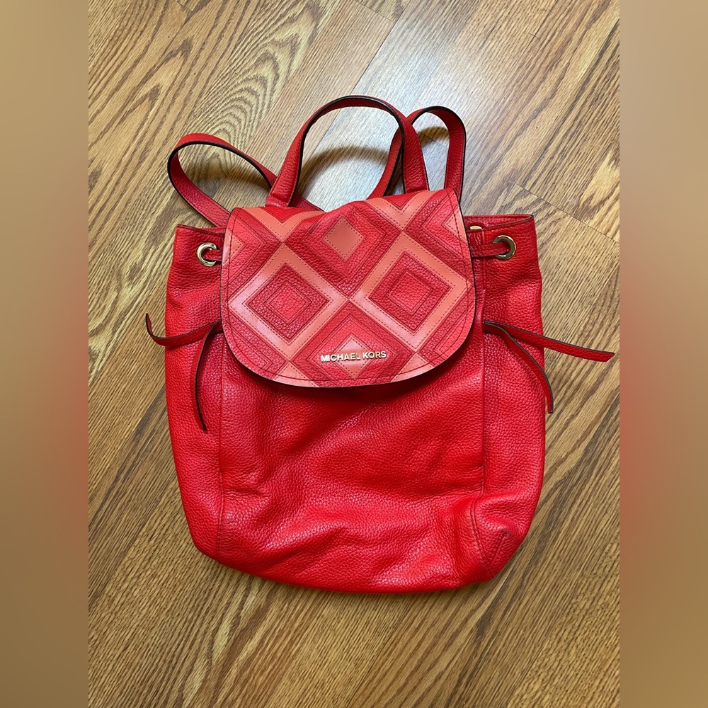 Michael Kors Red Riley Leather Backpack